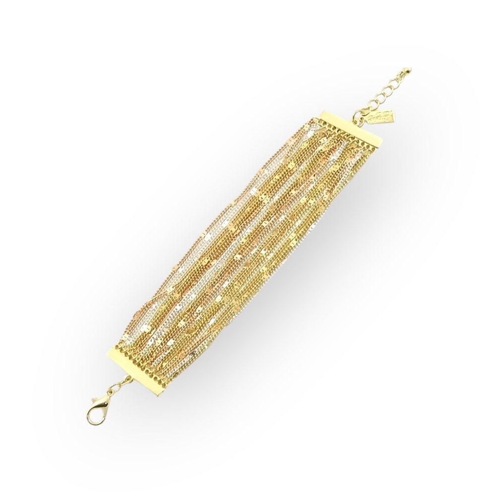 new Tri Color 18K Gold Plated GP ☀︎︎ Multi Chain Bracelet ☀︎ ︎Silver Rose Gold - Picture 2 of 15